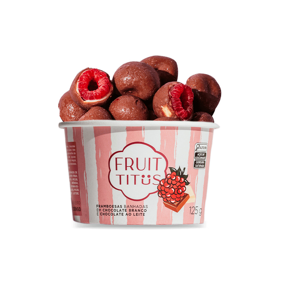 Fruit-Titüs Framboesas banhadas em chocolate branco e chocolate ao leite 125g