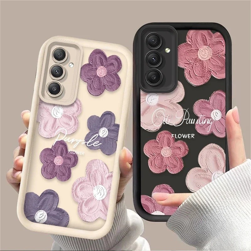 Flowers Silicone Case for Samsung Galaxy S25 S24 S23 Ultra S22 S21 Plus FE 5G A54 A34 A14 A73 A53 A33 5G Luxury Oil Pain