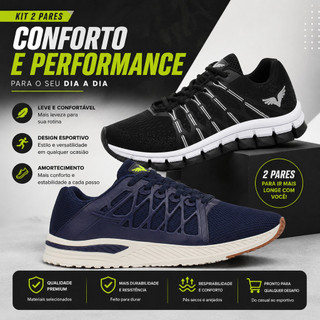 Kit 2 Tenis Masculino Respirável Corrida Academia Esportivo Olimp Air Ortopédico Macio Confortável Caminhada Leve