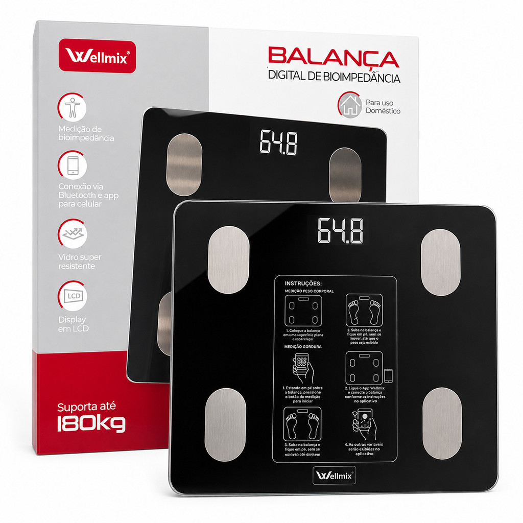 BALANÇA DE BANHEIRO BIOIMPEDANCIA DIGITAL 180KG