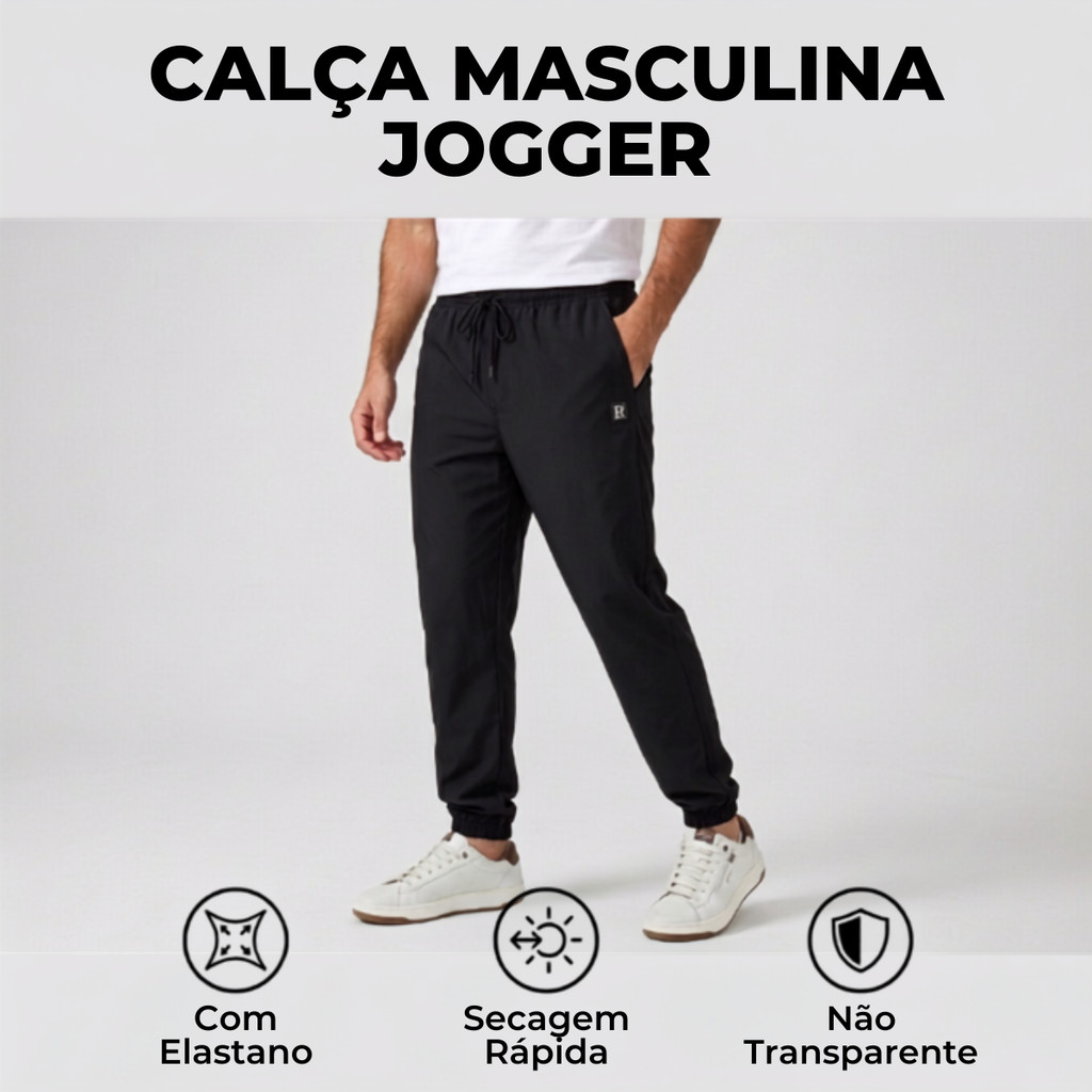 Calça Jogger Masculina Tactel com Elastano Leve Confortável Secagem Rápida com Bolso Cós Elástico Não Transparente
