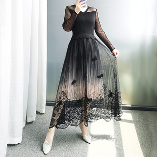 Uma pessoa uma plissado L028 vestido de renda 2025 verão senhoras cintura estreita manga longa temperamento mais magro o