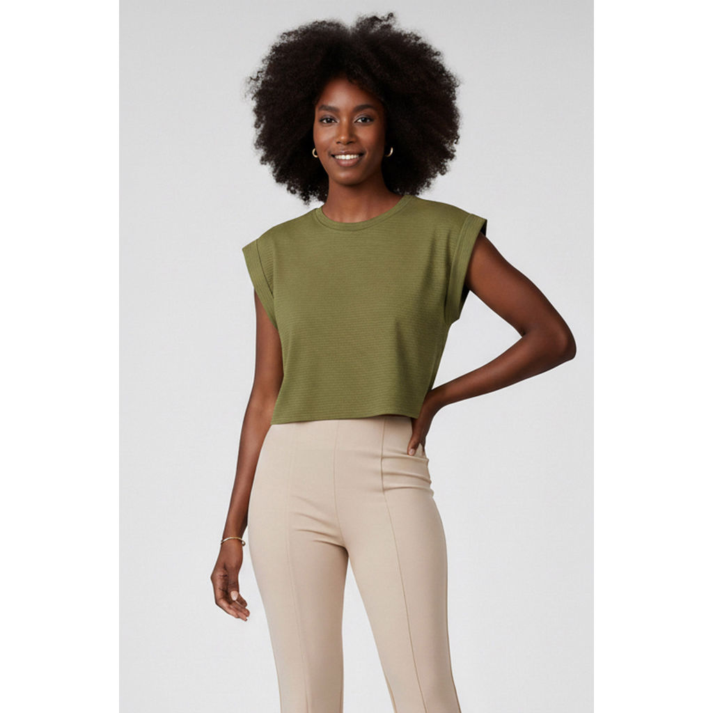 Blusa Feminina Malha Listrada Regular Marialícia Verde