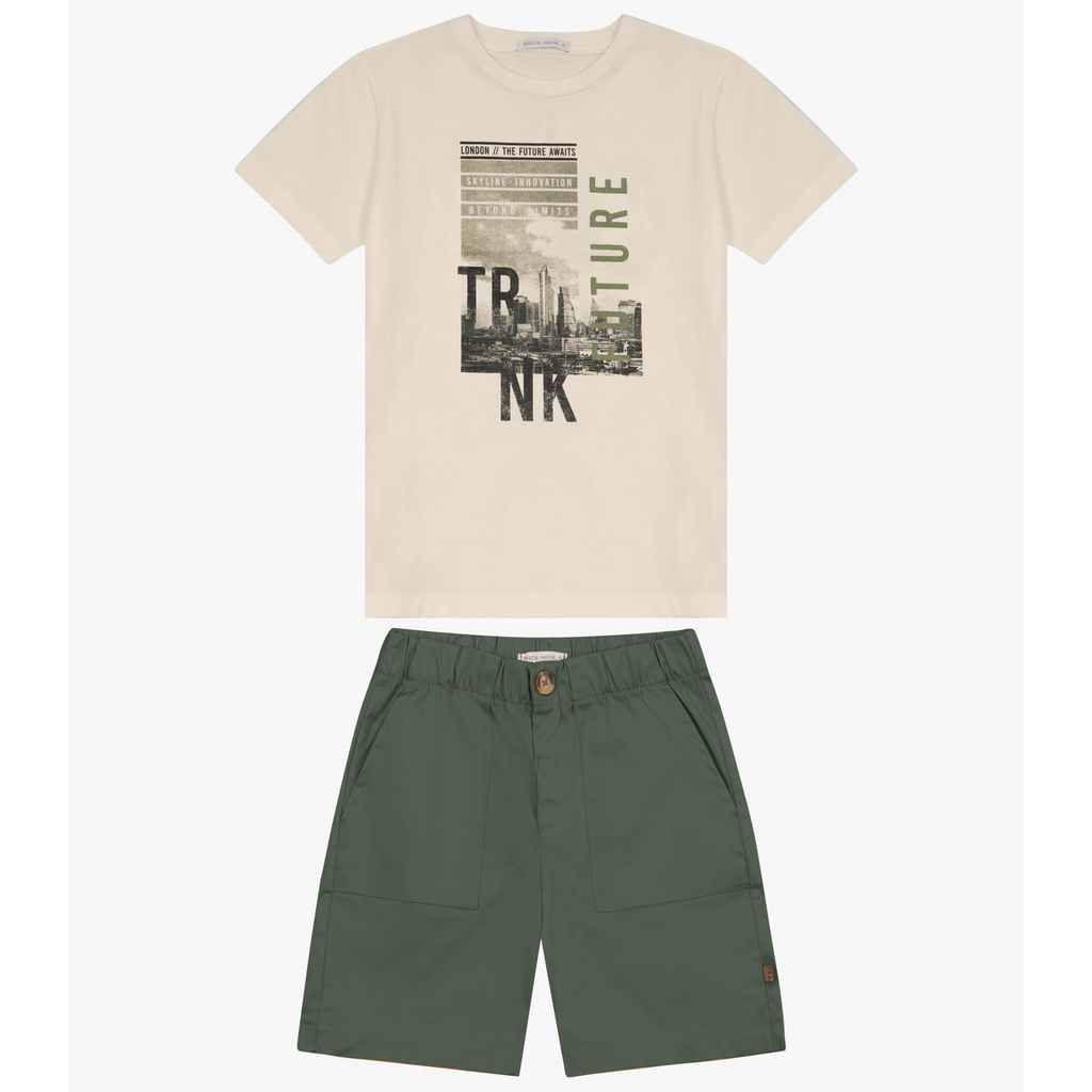Conjunto Camiseta e Bermuda Trick Nick Bege