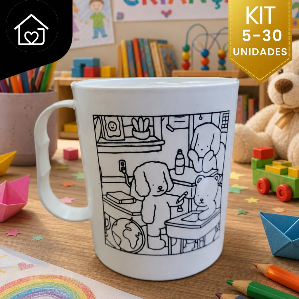 Kit 5 a 30 Canecas personalizadas Plástica Lembrancinha Brindes Colorir Infantil Festa Aniversário dia das crianças