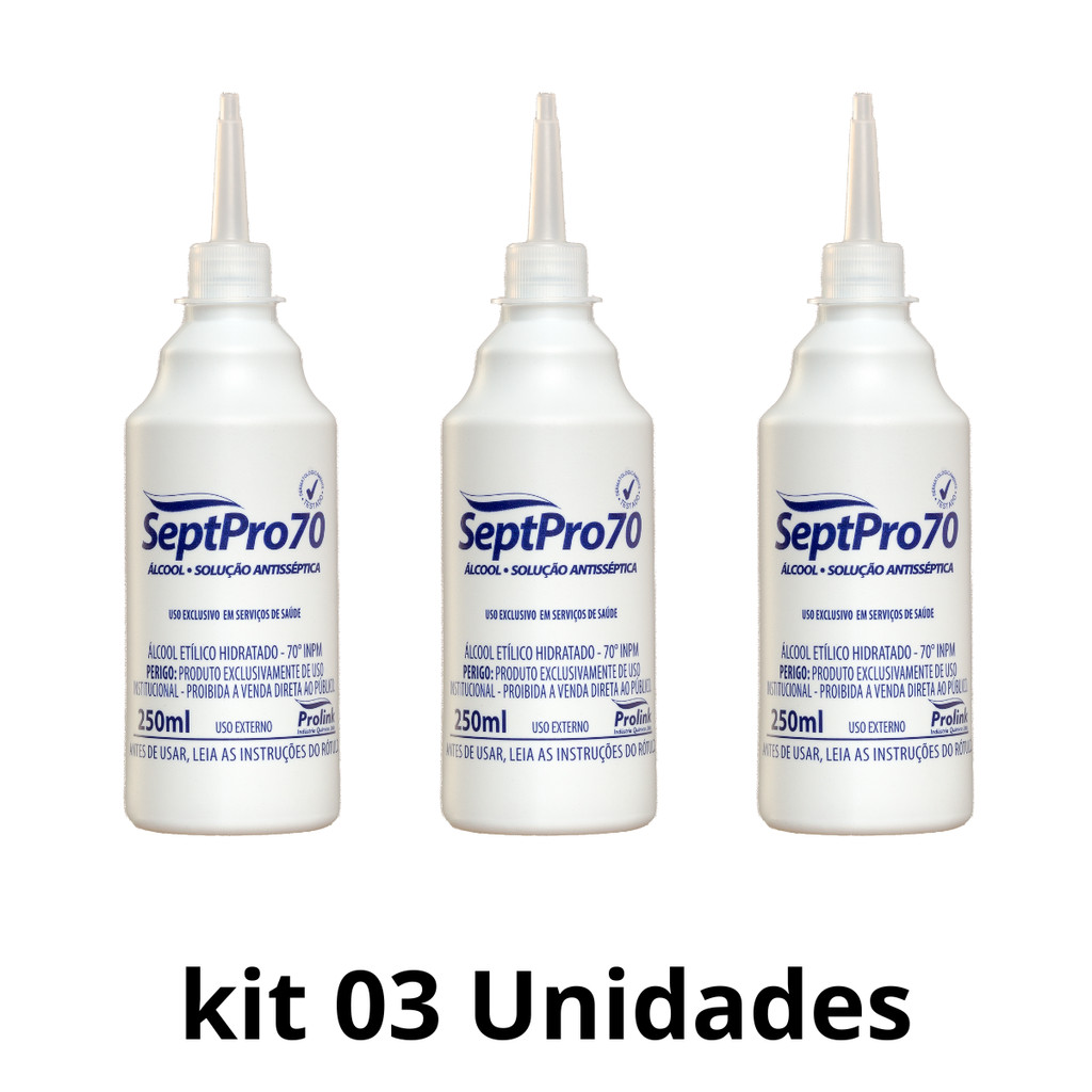 KIT 03 ALCOOL ANTISSEPTICO SEPTPRO PROLINK ALMOTOLIA 250 ML