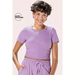 Blusa Feminina Básica Canelada com Detalhe Frontal Marialícia Lilás