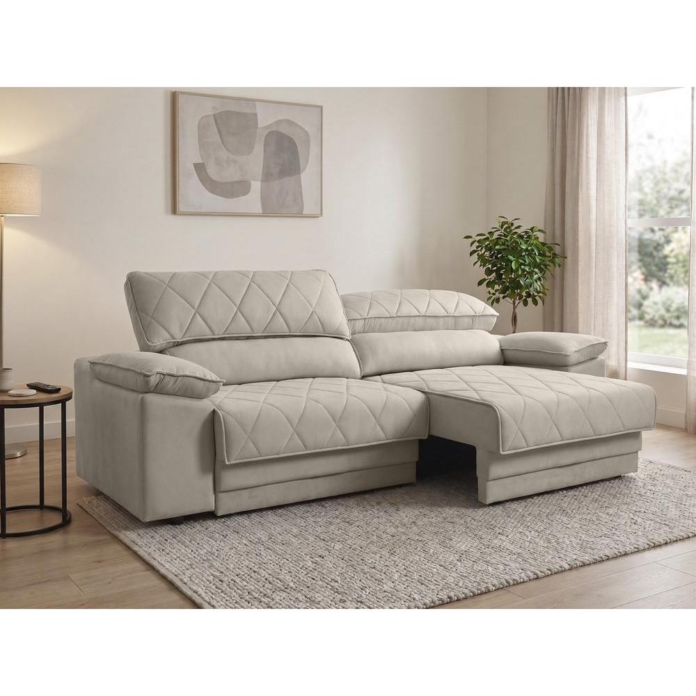 Sofá Leon 2,30m Com Molas Retrátil Reclinável  Velosuede - NETSOFAS