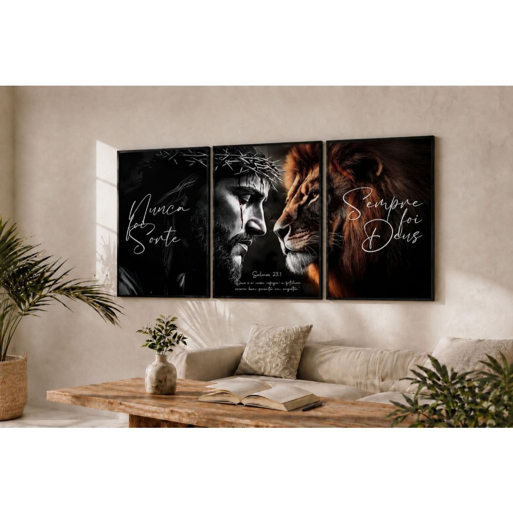 Quadro Decorativo Salmo 23:1 Arte Jesus Leão de Judá Religioso Nunca Foi Sorte Sempre Foi Deus