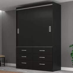 Guarda Roupa Casal 2 Portas de Correr 6 Gavetas Veneza Premium Yescasa Preto Preto