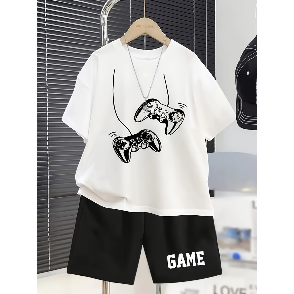 Conjunto Infantil Menino Gamer Camiseta Videogame Controle + Bermuda Moletinho Roupa Infantil Casual Confortável