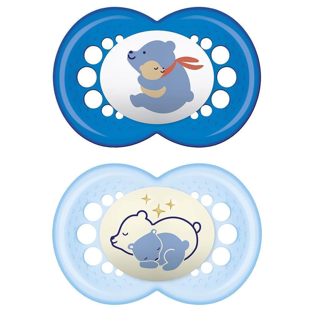 Chupeta Mam Original Day & Night 16+ Meses Azul Desenhos Sortidos com 2 Unidades