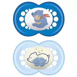 Chupeta Mam Original Day & Night 16+ Meses Azul Desenhos Sortidos com 2 Unidades
