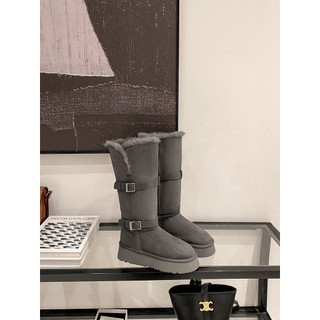 Botas de neve cinza femininas inverno novo estilo de sola grossa aumentando pele de pelúcia espessamento quente tubo lon