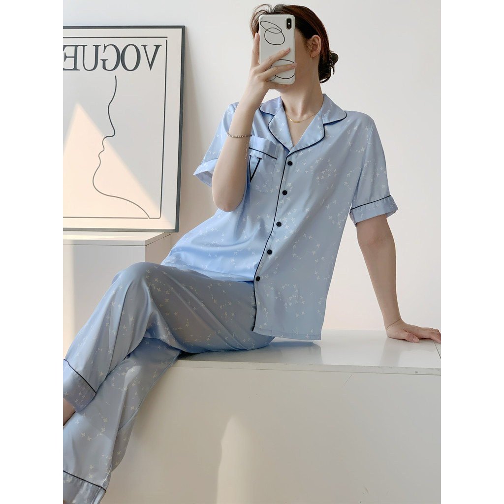 Pijamas de manga curta de seda gelo calças femininas verão High-End seda verão Homewear terno verão 2026 novo estilo sen