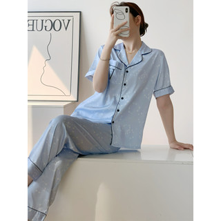 Pijamas de manga curta de seda gelo calças femininas verão High-End seda verão Homewear terno verão 2026 novo estilo sen