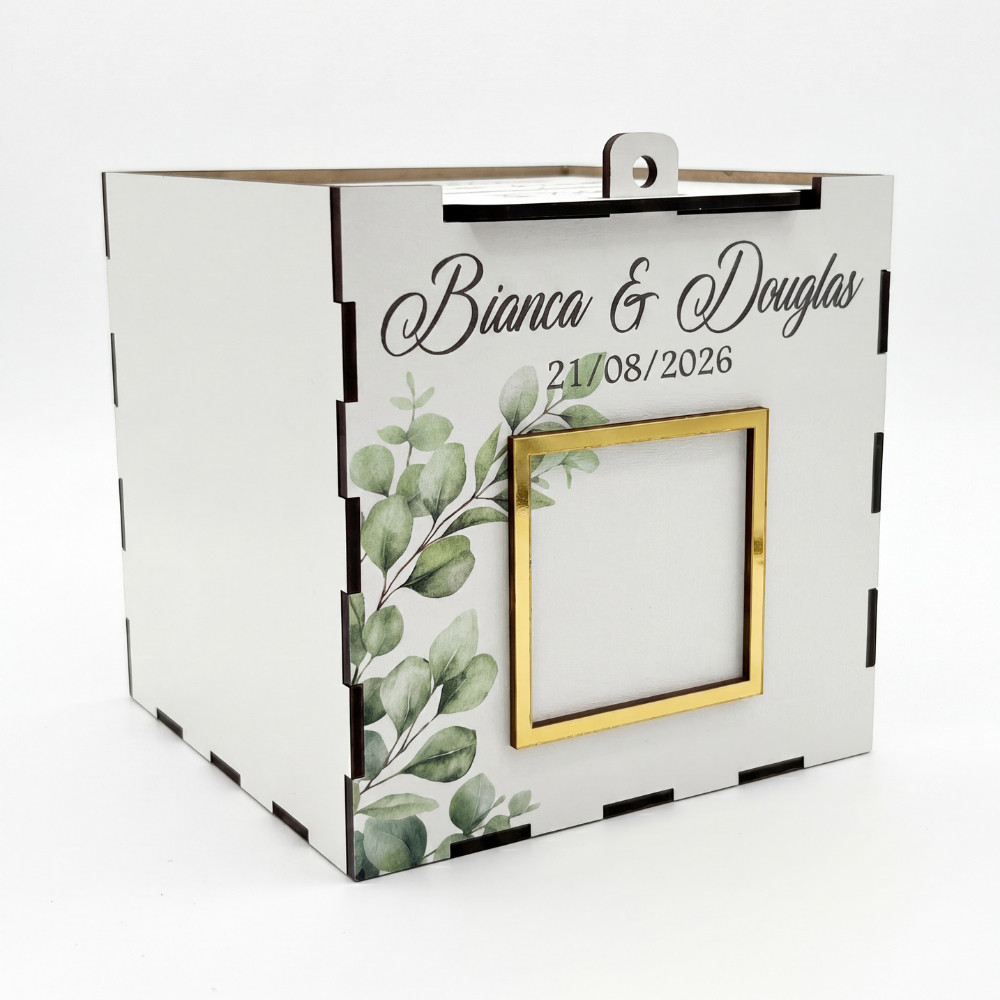 Caixa Pix Casamento Personalizada Corte da Gravata Operação Lua de Mel QR Code MDF Cofre Noivos 13cm