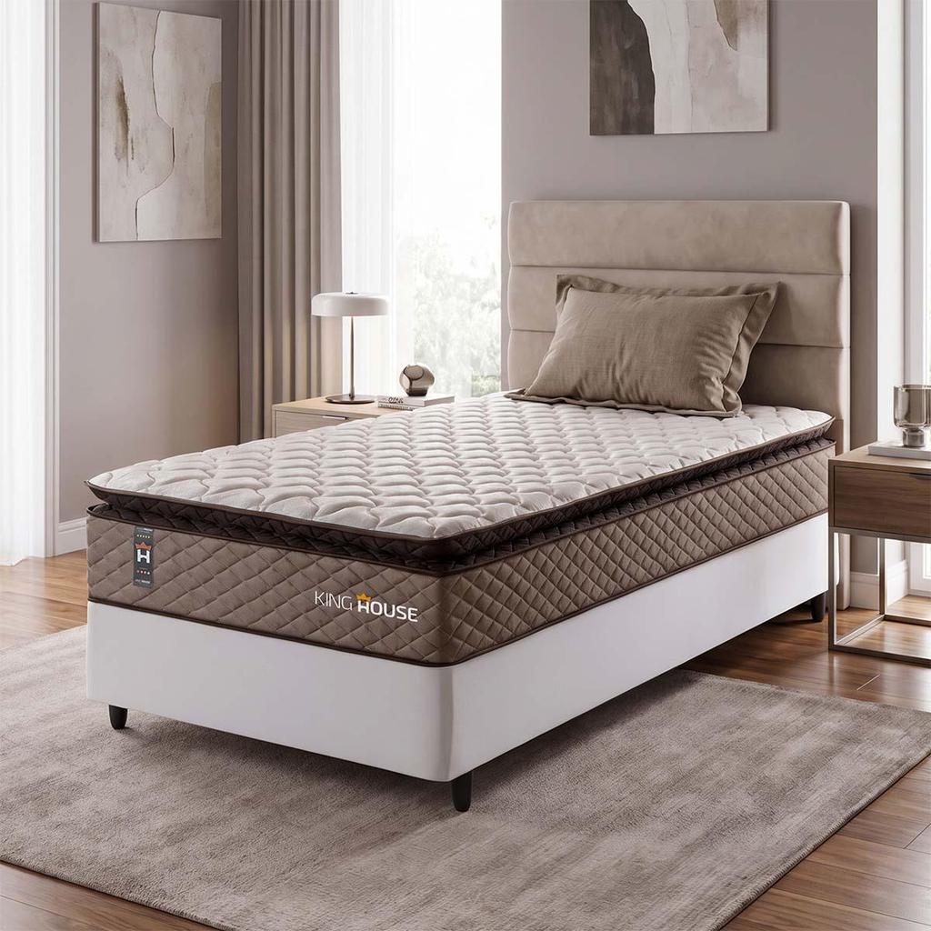 Conjunto Cama Box Espuma Atlanta Bege Solteiro 88x188x62