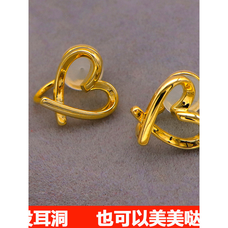 Indolor Silicone areia ouro clipe de orelha feminino sem piercing brincos simples All-Match amor elegante brincos banhad