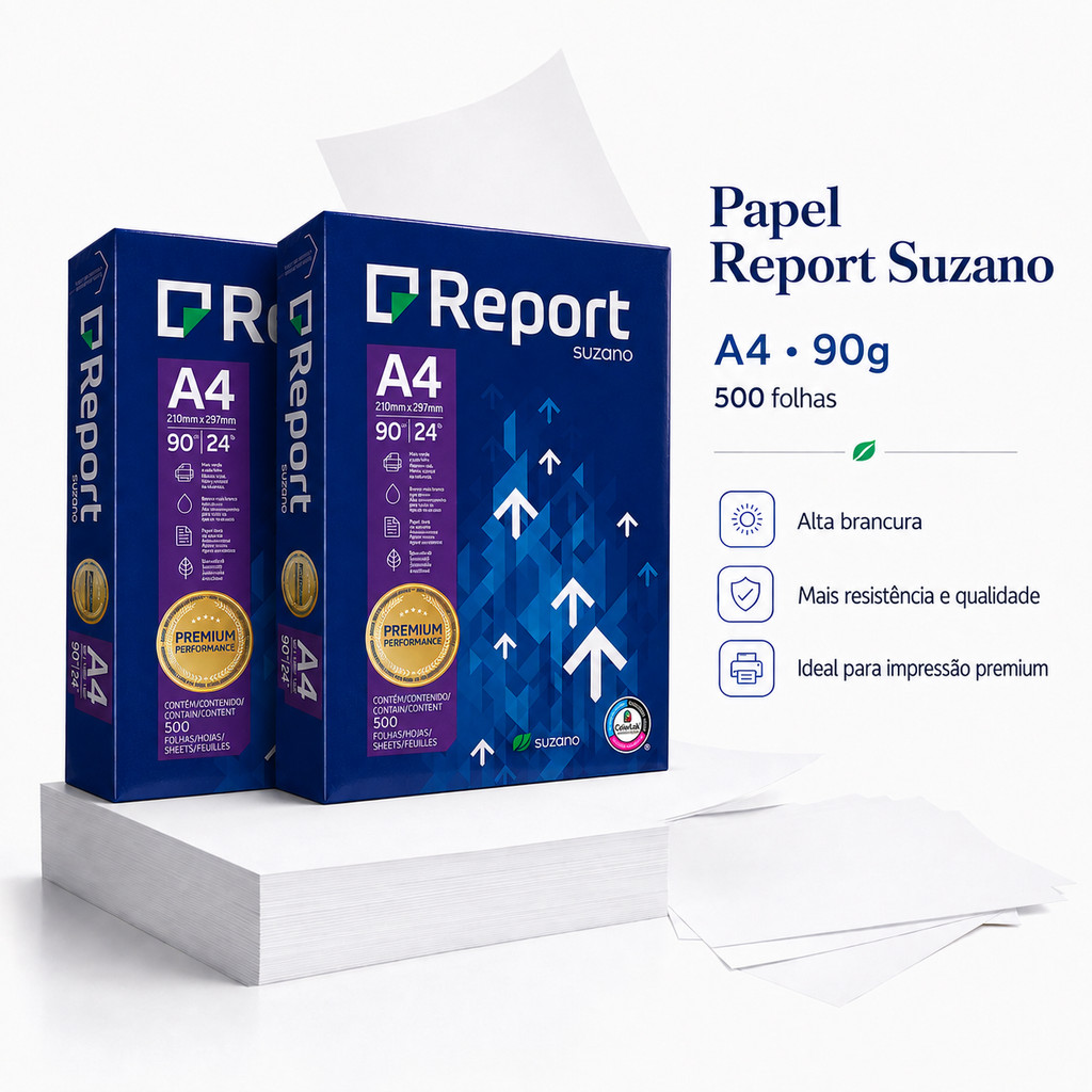 2 Pacotes de Papel Sulfite Report A4 Branco 90g Impressão Escritório Escola e Documentos
