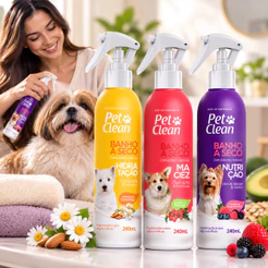 Banho a Seco Pet Clean Cachorro Gato Cães Pet 240ml Super Cheiroso