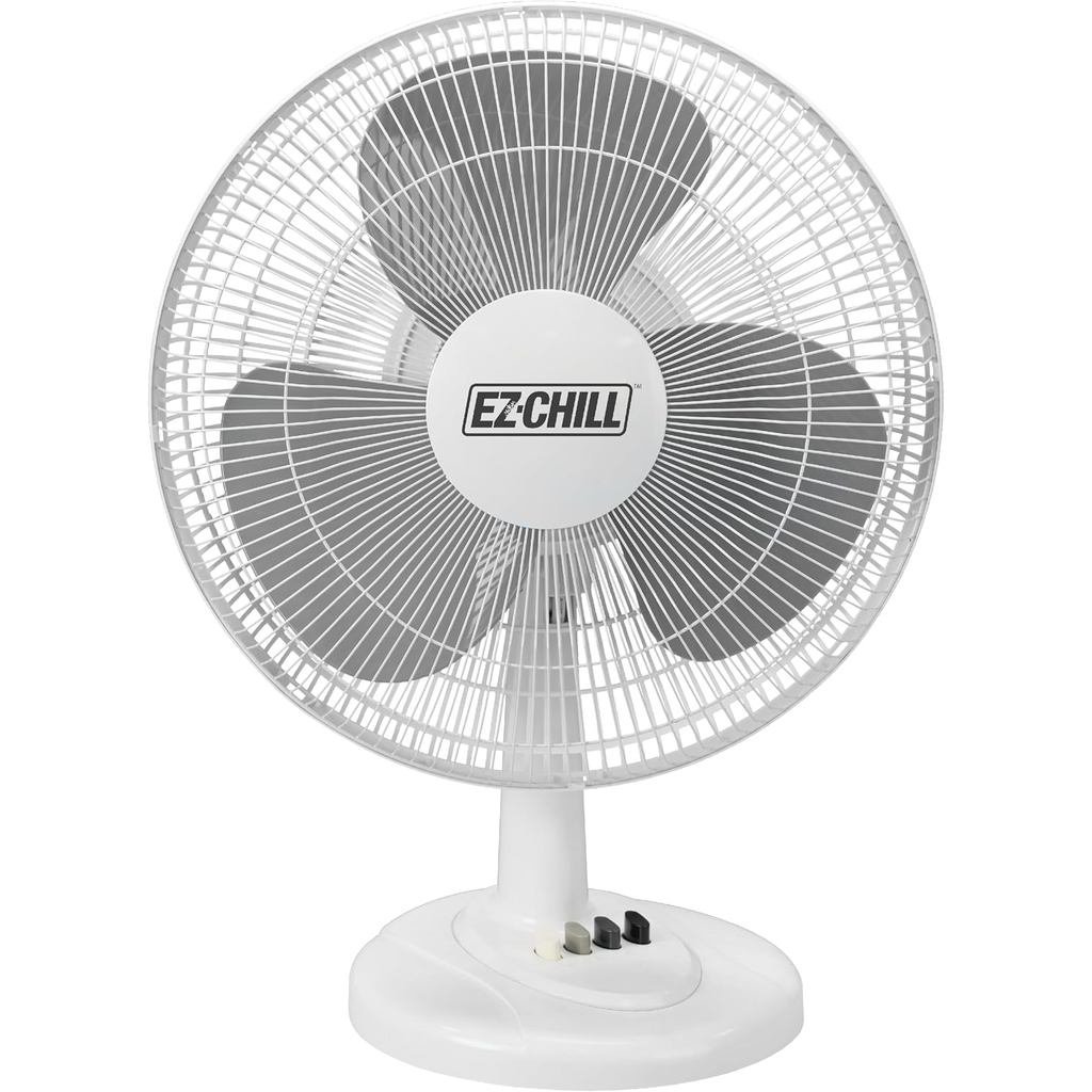 Ventilador de Mesa Oscilante EZ-CHILL de 16” com Inclinação Ajustável, Controles por Botão Práticos, Silencioso, 3 Veloc