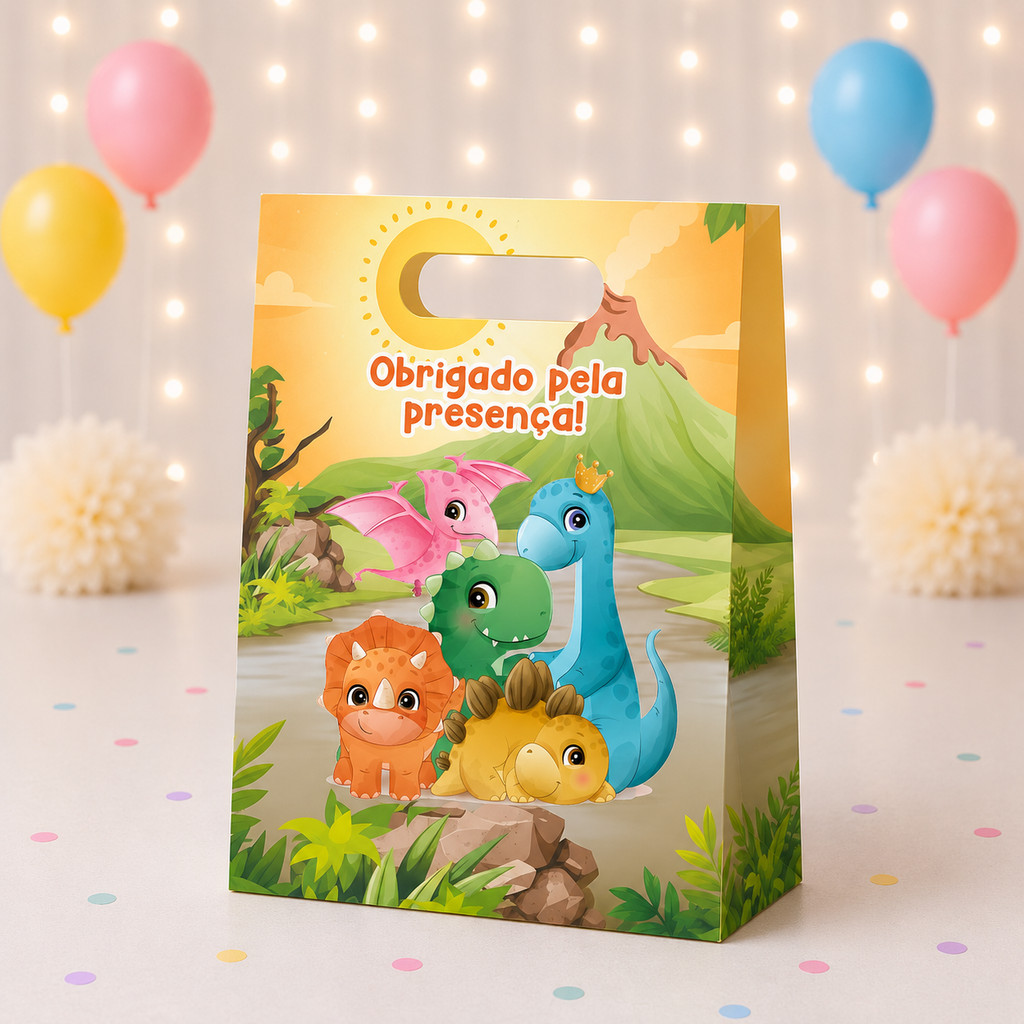 Sacolinha Personalizada Dinossauro Aquarela Dino Lembrancinha de festa infantil