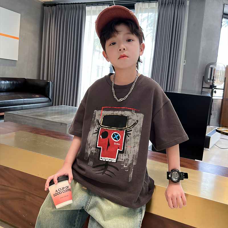 Crianças bonito camiseta Street Wear de manga curta 2026 novo estilo grande menino moda versão coreana camisa de meia ma