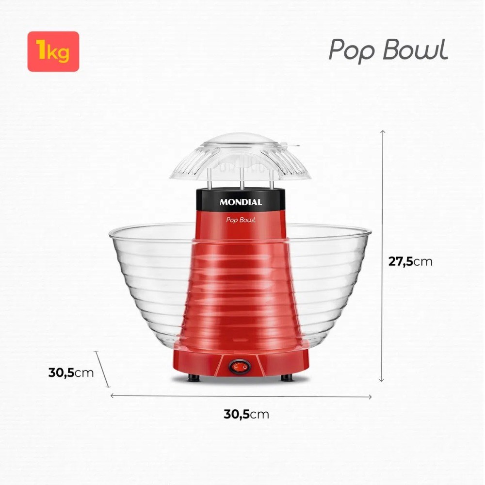 Pipoqueira elétrica 1.200W vermelha Pop Bowl - PP-05- Mondial · foto 2