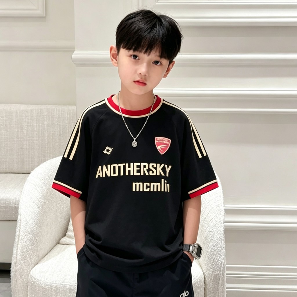 Meninos camiseta de manga curta 2026 novo estilo crianças verão camiseta médio grande meninos meninos contraste cor impr