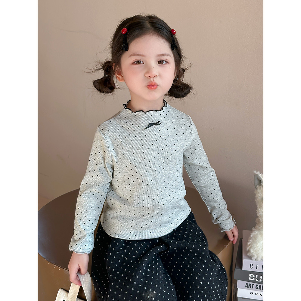 95 algodão meninas camiseta de manga comprida primavera outono novo estilo infantil estilo ocidental bolinhas camisa de 