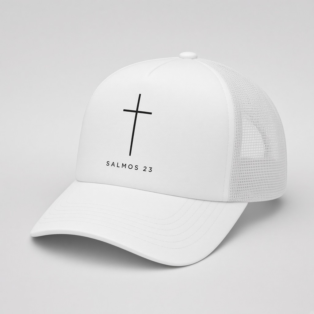 Boné Trucker Estampadado Salmos 23 Cruz Redinha Telinha Aba Curva Americano Unissex Confortavel Chapéu Gorro