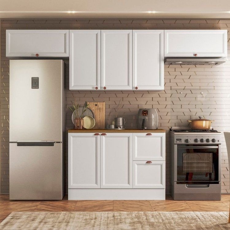 Cozinha Modulada 4 Peças 7 Portas 2 Gavetas Balcão com Tampo Unna Yescasa Branco Sim