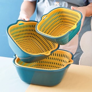 Cesto grande de plástico de dupla camada para vegetais, cesto perfurado para lavar frutas e vegetais de uso doméstico, c