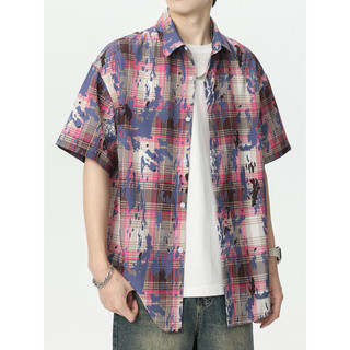Verão estilo fino Street Wear bonito gelo seda xadrez camisa Casual jaqueta 2026 novo estilo camisa de lapela masculina 