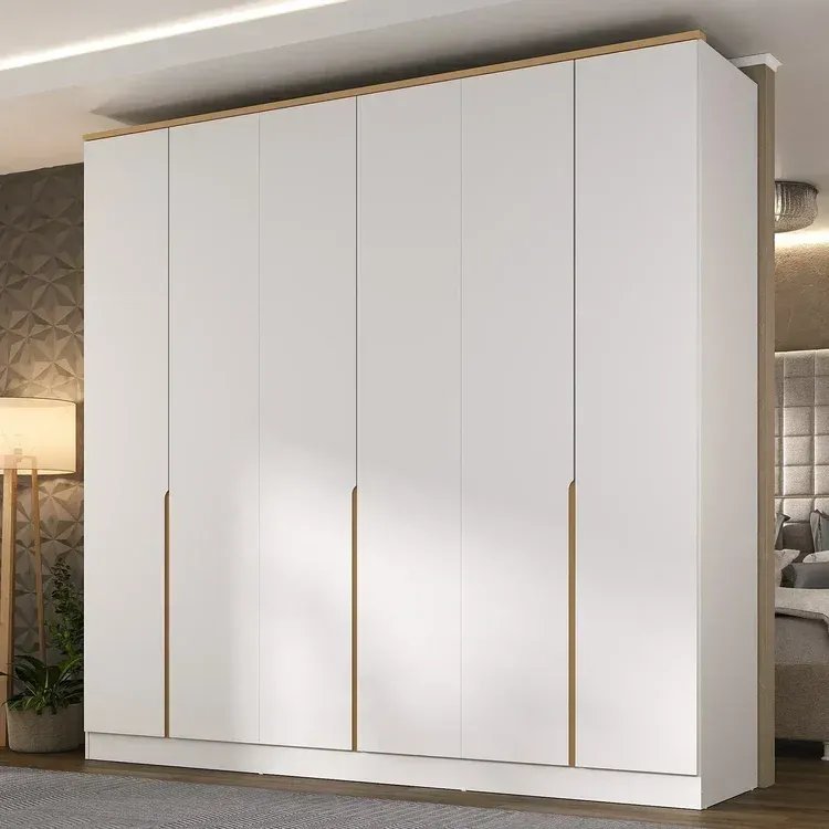 Guarda Roupa 6 Portas 4 Gavetas Logan Yescasa Branco/Olmo Italiano Branco/Olmo Italiano