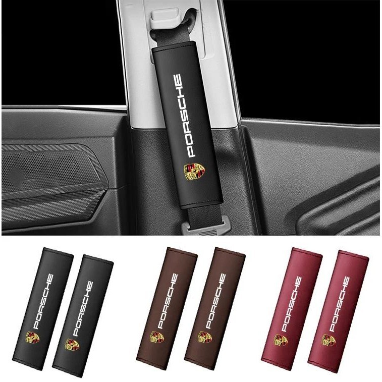 2 Peças Almofada De Cinto De Segurança Interior Do Carro Capa De Ombro De Couro Para Porsche Cayenne Panamera Macan Boxs