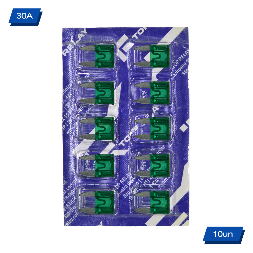 Cartela 10 Fusíveis Mini Lâmina 30a Verde Trfus317030