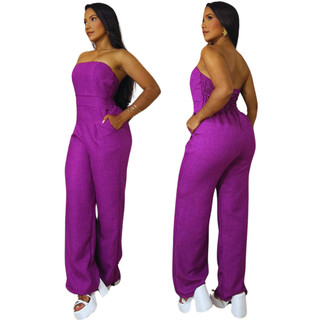 Macacão Feminino Tomara Que Caia Pantalona Elegante Ofertas Arrasadoras.NET