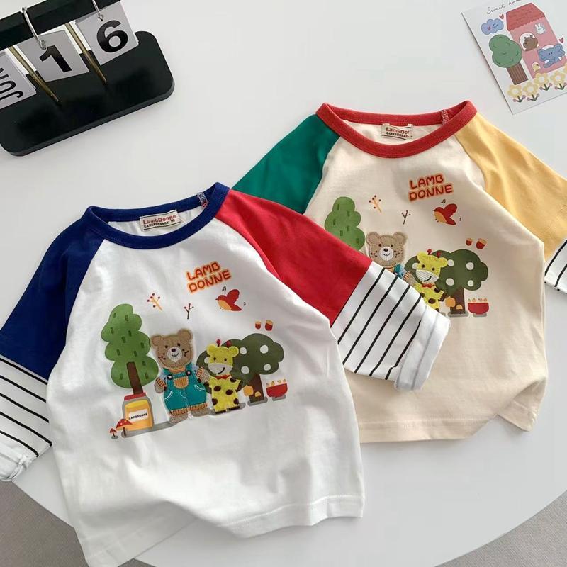 Crianças camiseta de manga comprida ~ primavera novo estilo masculino feminino bebê japonês dos desenhos animados urso f