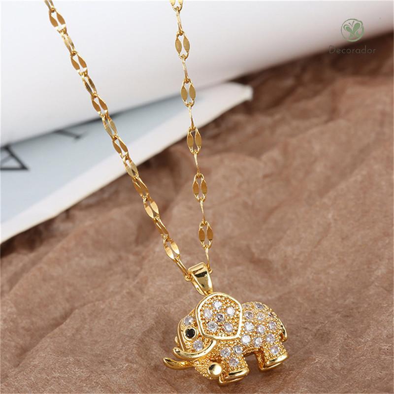 Decorador Feminino Luxo Zircônia Cúbica Elefante Pingente Nelace Corrente De Aço Inoxidável Presente