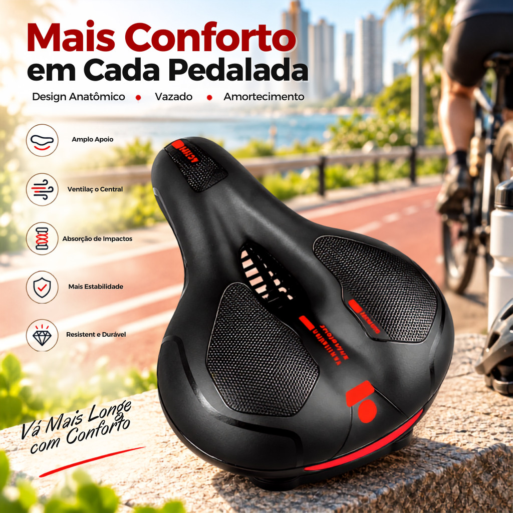 Selim de Bicicleta Espesso Confortável Amortecedor Refletivo para Passeio Urbano e Longos Percursos