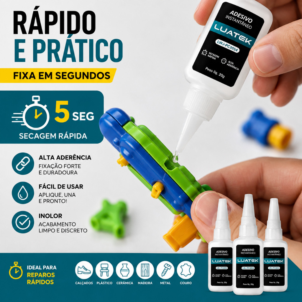 Kit Cola Instantânea LUATEK 20g Secagem Rápida Alta Aderência 3 ou 5 Unidades · foto 2