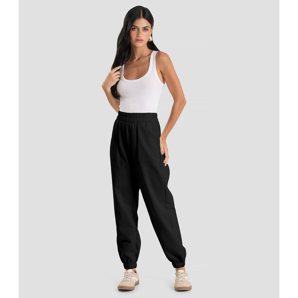 Calça Jogger Feminina em Moletom Penteado Dianna Preto