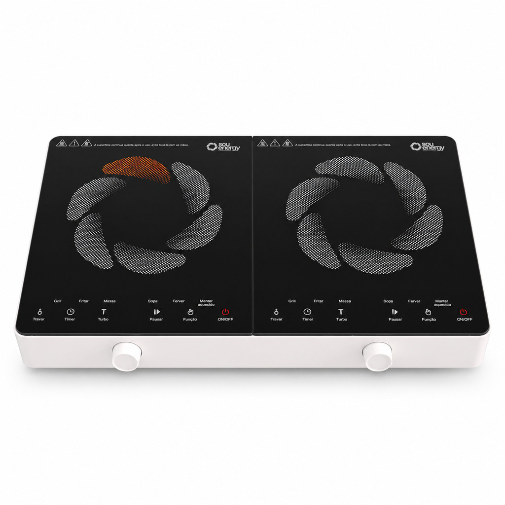 Fogão Cooktop 2 Bocas Indução Portátil 3500W Bivolt Sou Energy - Fogão Elétrico Mesa Digital e Timer