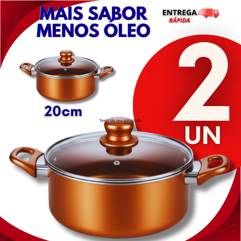 Kit 02 Caçarola Estilo Cobre 20Cm Antiaderente Com Tampa De Vidro Camadas De Teflon Utilidades Panelas