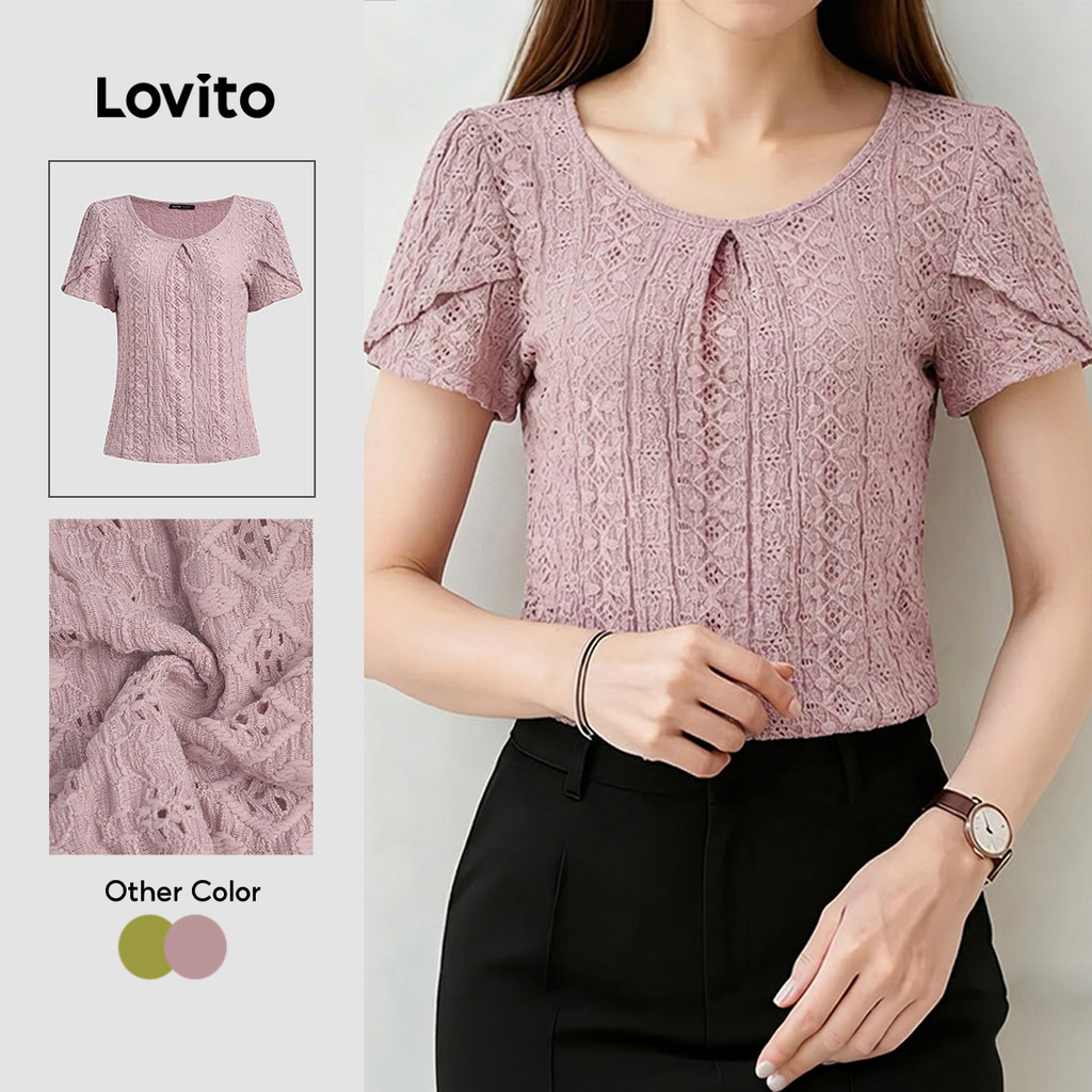 Lovito Blusa Casual Plissada Babados Primavera/verão Rosa Blusa Feminina LK6ED010
