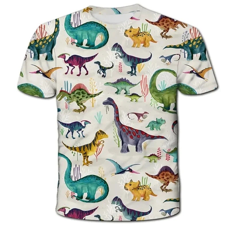 3D Dinossauro Impressão Crianças Camiseta Engraçado Para Homens Mulheres Roupas Infantis Verão Casual Manga Curta Tendên