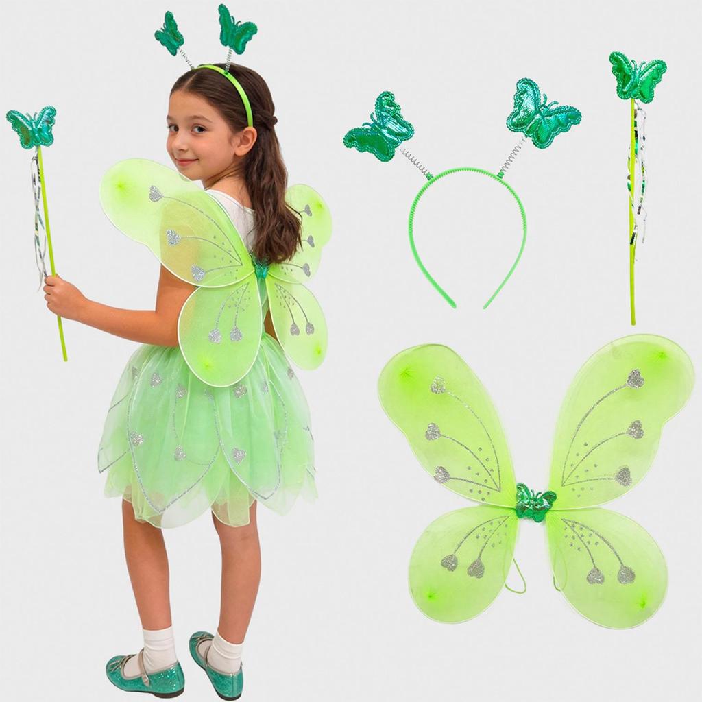 Asa de Borboleta Infantil de Carnaval Com Tiara e Varinha Azul