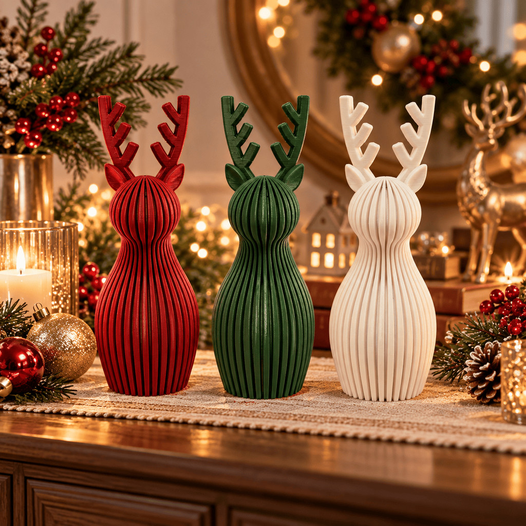 Kit 3 Enfeites de Natal Rena Decorativa Minimalista13,5cm Cores Variadas Decoração Natalina Mesa Casa